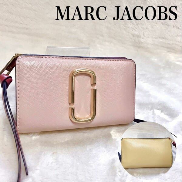 美品 MARC JACOBS ロゴ 二つ折り財布 バイカラー コンパクト レザー マークジェイコブス