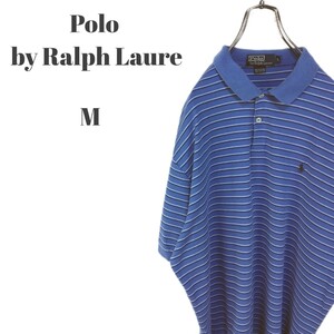 Polo by Ralph Laure ポロバイラルフローレン 半袖ポロシャツ メンズ Lサイズ ポニー刺繍ロゴ ブルー ボーダー