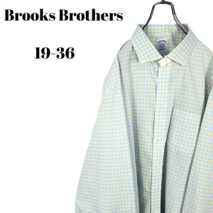 Brooks Brothers ブルックスブラザーズ 長袖シャツ イエロー系 チェック 大きいサイズ メンズ 3XLサイズ相当