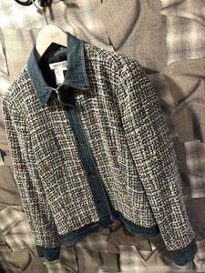 ヴィンテージ ★ 古着 Coldwater Creek コールドウォータークリーク Tweed and Denim Jacket ジャケット サイズL マルチカラー FK