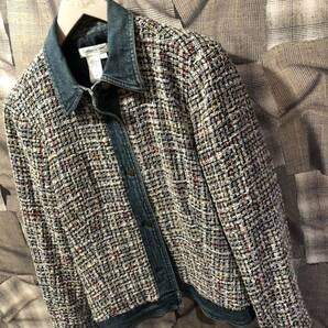 ヴィンテージ ★ 古着 Coldwater Creek コールドウォータークリーク Tweed and Denim Jacket ジャケット サイズL マルチカラー FKの画像1