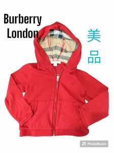 【BURBERRY】2Y パーカー 92cm バーバリー　美品　レッド　チェック　赤