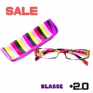 ★期間限定★超特価SALE ≪KLASSE≫ 新品 老眼鏡 シニアグラス ケース付き +2.0 ボーダー柄 お洒落な老眼鏡 ②