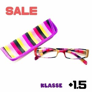 ★期間限定★超特価SALE ≪KLASSE≫ 新品 老眼鏡 シニアグラス ケース付き +1.5 ボーダー柄 お洒落な老眼鏡 ③