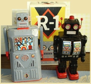  nostalgia. large tin plate robot tin plate. robot R1 increase rice field shop & SPACE WALK MAN Space Walkman total 2 pcs 