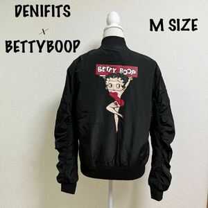 美品　DENIFITS × BETTYBOOP Mサイズ　ブルゾン　ブラック　バックプリント　ジップアップ　シャーリング　ジャケット　ベティちゃん