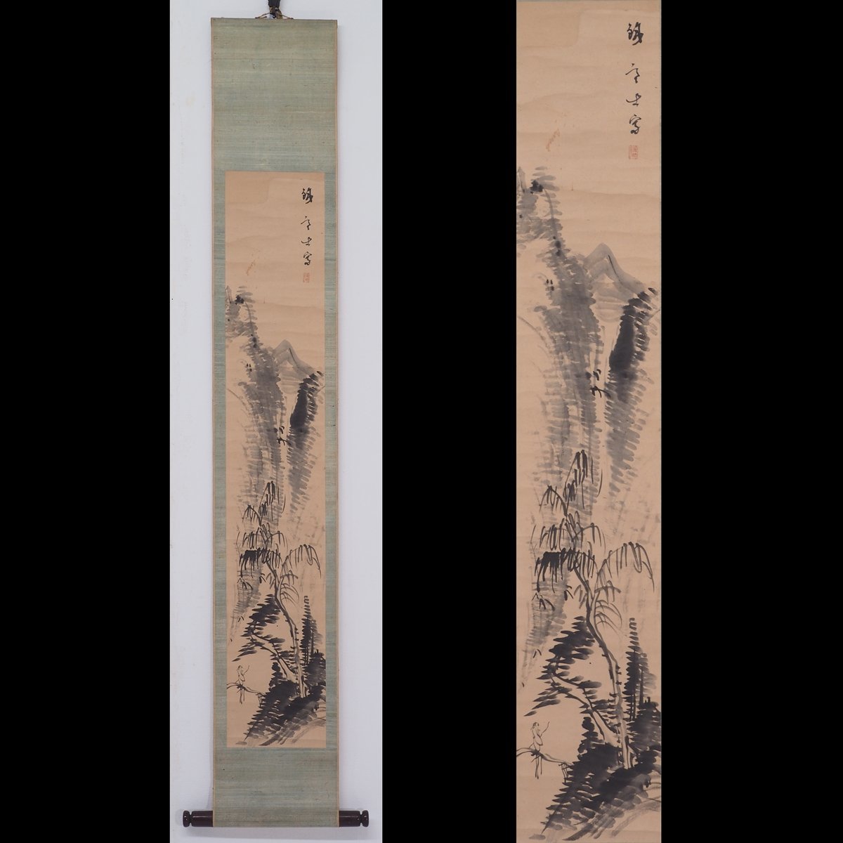 [Copia] [Toka-an] [Fujimoto Tetsuseki (Tetsukanji)] 9135 Pergamino colgante Pintura japonesa Pintura de paisaje en tinta Tapa blanda Okayama Bizen Firmado, cuadro, pintura japonesa, paisaje, Fugetsu