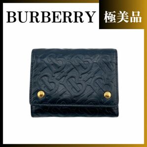 BURBERRY バーバリー 三つ折り財布 黒 レディース 正規品 TBロゴ コンパクトウォレット レザー 美品 