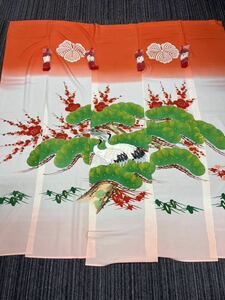 花嫁のれん 加賀染 花嫁暖簾 箱付き 房付き アンティーク 和装小物 鶴 家紋 松竹梅