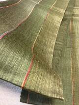 全通 帯 緑系 織物 袋帯 縦縞 自然素材 呉服 上布_画像5