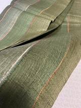 全通 帯 緑系 織物 袋帯 縦縞 自然素材 呉服 上布_画像7