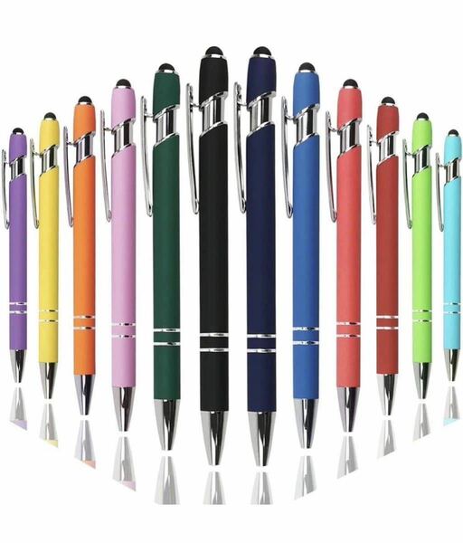 タッチペン ボールペン付き、多機能ボールペン 黒 、高級 ボールペン かきやすい おしゃれ タブレット用タッチペン 、ボールペン 12本