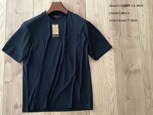 新品 COMME CA MEN コムサメン【Japan Made】ドレスネック ナイロンＴシャツ 05ブラック Mサイズ 42TY18 定価12,100円