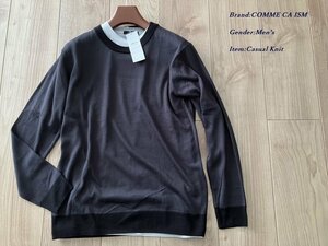 新品訳有り COMME CA ISM MEN コムサイズム ハイゲージ ハイカラー クルーネック ニット+Tシャツ 08グレー Mサイズ 71KE07 定価5,900円