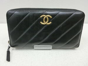 my/318270/2402/シャネル　CHANEL　ラムスキン　ココマーク　ラウンドファスナー長財布/ブラック