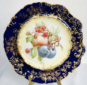１９２０年代 　　　　　　ハマーズレー米国輸出用盛り上げ金彩ハンドペイントフルーツパターン飾り皿
