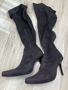  long boots black knee high boots black high heel dirt with defect pin heel suede enamel OL office work kyaba night job -stroke tights 