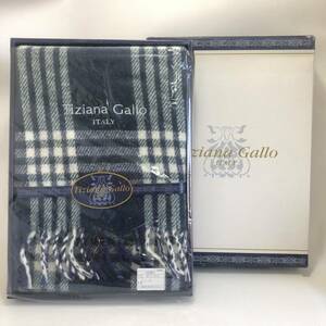 Tiziana Gallo ITALY ティツィアナガロ ひざ掛け ブランケット 70×130cm アクリル100% ブルー系 チェック柄 冬小物 未使用箱付