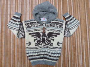 USED HAND KNIT CANADIAN SWEATER パーカー風 JP/Ｍ ブラウン/グレー/オフホワイト