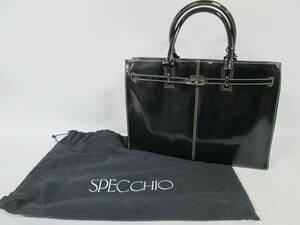 【0219o F9365】 SPECCHIO スペッチオ 光沢 エナメル ビジネス ハンドバッグ 鞄 ブラック