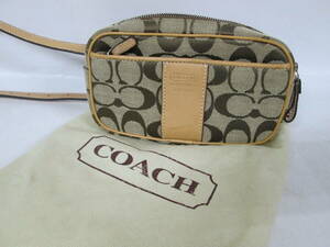 【0222n Y9463】コーチ COACH ウエストポーチ ウエストバッグ ショルダーバッグ シグネチャー ベージュ ブラウン系 レディース 袋付き