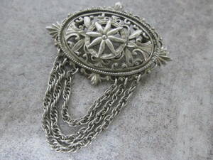 [0229h S9712] Vintage брошь серебряный цвет 5.5×5.( цепь содержит ) цепь anti -kVintage jewelry accessories