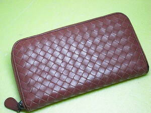 ★★ 最終ぅ値下げ！！★★【 BOTTEGA VENETA 】ボッテガヴェネタ 本革 イントレ 茶 ファスナー長財布 ★★MADE IN ITALY★★