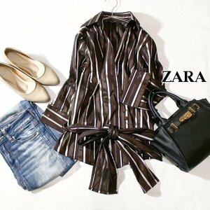 美品 ザラ ベーシック ZARA BASIC 綺麗め コットンストレッチ デザインブラウス L 春 夏 24E02