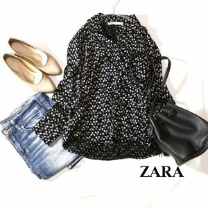 美品 ザラ ZARA 大人可愛い 柔らかレーヨン ボウタイ ブラウス M 春 秋 合服 24F02