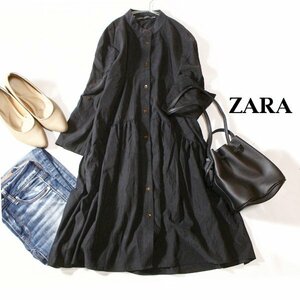 美品 ザラ ウーマン ZARA WOMAN 大人可愛い 柔らかリヨセル ロールアップ ギャザー シャツチュニック M 春 夏 24F02