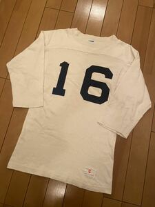 送料込　80'S ChampionチャンピオンフットボールTシャツトリコタグ SナンバリングREVERSE WEAVE 前Ｖ染みUSAFA USMA vintage タタキ七分袖