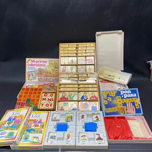 N 2964　[ 知育玩具 英語教材 セット まとめて！] 木製 木箱入 おもちゃ パズル 筆記体 カード ゼンケン チャオチャオ 英会話教材 保管品 