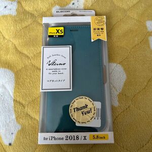 iPhone XS/X用 ソフトレザーカバー 磁石付 PM-A18BPLFYGNL（エメラルドグリーン）