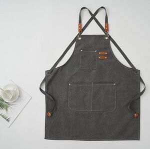 【新品】グレーエプロン 灰色 アウトドア エプロン　キャンバス キャンプ ワーク カフェ 厚手 DIY カフェ