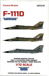 新製品　1/72 Caracal Models カラカルモデルスデカール CD72147 F-111D Aardvark