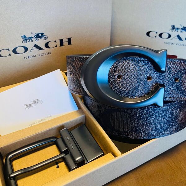 COACHコーチ新品正規品リバーシブルレザーベルト回転バックル 2種