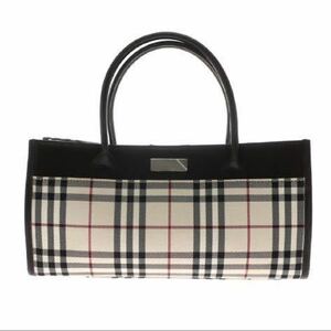 1円〜　【美品】　BURBERRY バーバリー ノバチェック キャンバス レザー ハンドバッグ ベージュ系 トートバッグ 