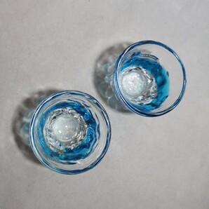 琉球ガラス 吹きガラス ぐい呑み お猪口 2個セット ブルー 美品の画像5