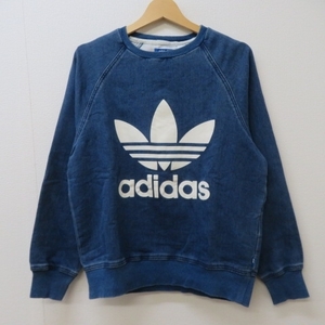 YSS3862★adidas/アディダス クルーネックスウェット フレンチテリー インディゴ ビッグロゴ ラグラン Mサイズ★A