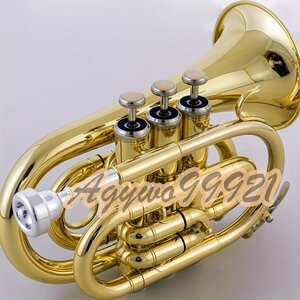  Professional pocket trumpet | B Flat brass electric . moving Golden | portable Jazz musical instruments Kaluoli made 