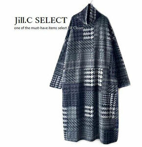 JillC［新品］ 送料185円 伸縮◎RELAXY*千鳥格子MIX*ドロップショルダー*裏起毛*プルオーバー*チュニック*ワンピース3669.gray