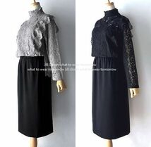 新品L～LL対応【送料185円】伸縮◎DRESSY ドッキングワンピース レース刺繍(裏地付)×ストレッチ素材 卒業式*入学式*通勤オフィス3785.GRAY_画像3