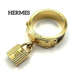 HERMES ケリーHカデナ スカーフ リング リザード レザー エルメス ブラック ゴールド レディース ブランド