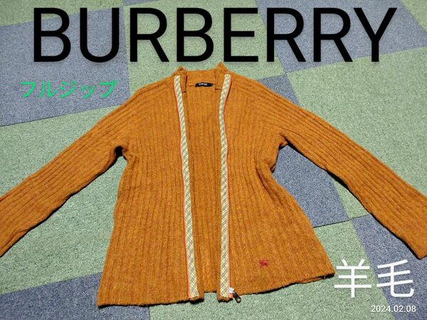 BURBERRY/羊毛/フルジップ/ふわもこ長袖セーター/ブラックレーベル２サイズ/美品/煉瓦色