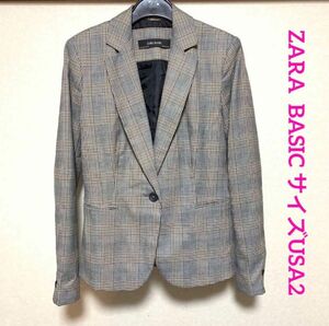 ザラベーシック チェック柄 テーラードジャケット US2 ZARA BASIC