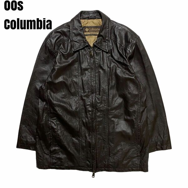 00s Columbia コロンビア シングルレザージャケット ブラウン M y2k 古着