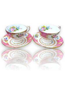 ROYAL ALBERT Lady Carlyle Cup＆Saucer ロイヤルアルバート レディーカーライル カップ＆ソーサー 2客セット 花柄 金彩 洋食器 西洋陶磁