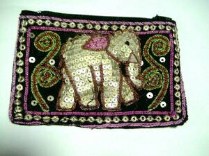 タイ・ミャンマー国境 山岳民族の手作り財布（ピンク）ゾウ　小銭入れ　ぞう　化粧品ポーチ　送料￥120