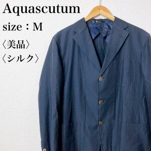 【美品】Aquascutum LONDON アクアスキュータム ロンドン 軽量 シアサッカー シルク混テーラードジャケット きれいめ オフィス か19