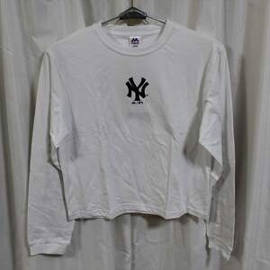 マジェスティック Majestic ヤンキース MLB New York Yankees レディース長袖Tシャツ ホワイト Lサイズ 白 ロンティー